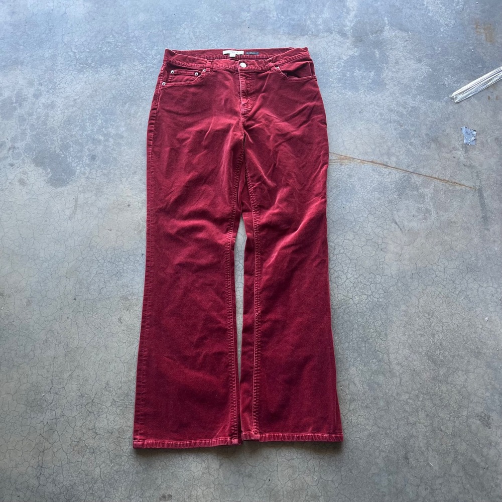 Liz Claiborne New York Hepburn Corduroy Pants Burgundy Red Flare Leg 12